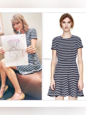 Theory Albita Dress in "Uniform & White" Striped Tweed